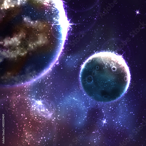 Fototapeta Naklejka Na Ścianę i Meble -  Vector space background with Moon and Earth