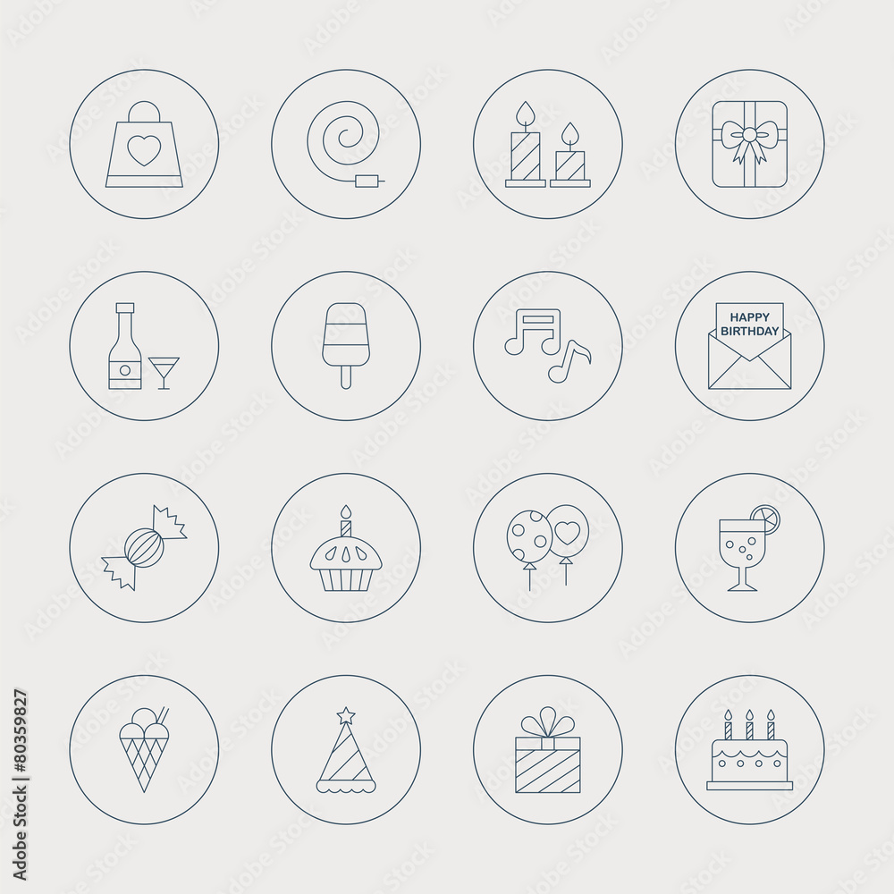 Birthday line icon set Birthday line icon set
