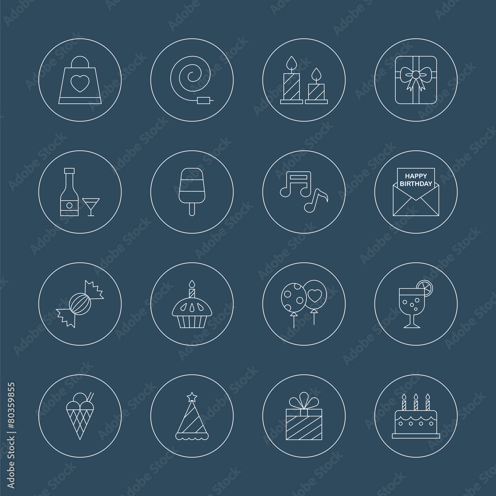 Birthday line icon set Birthday line icon set