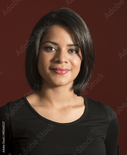 beautiful Young latin woman with short hair, smiling