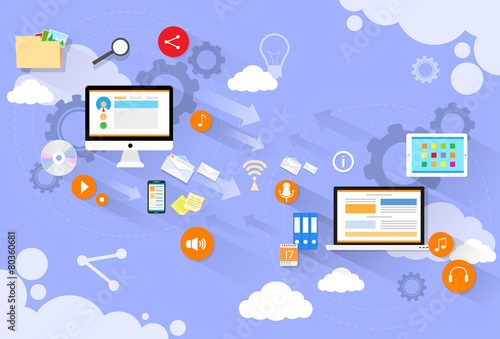 Computer device mail send laptop cloud flat design