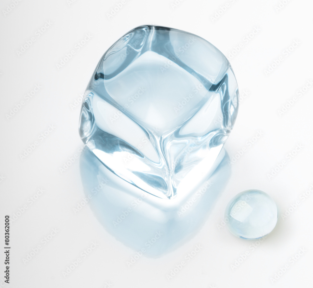 Ice cube and water drop Ice cube and water drop