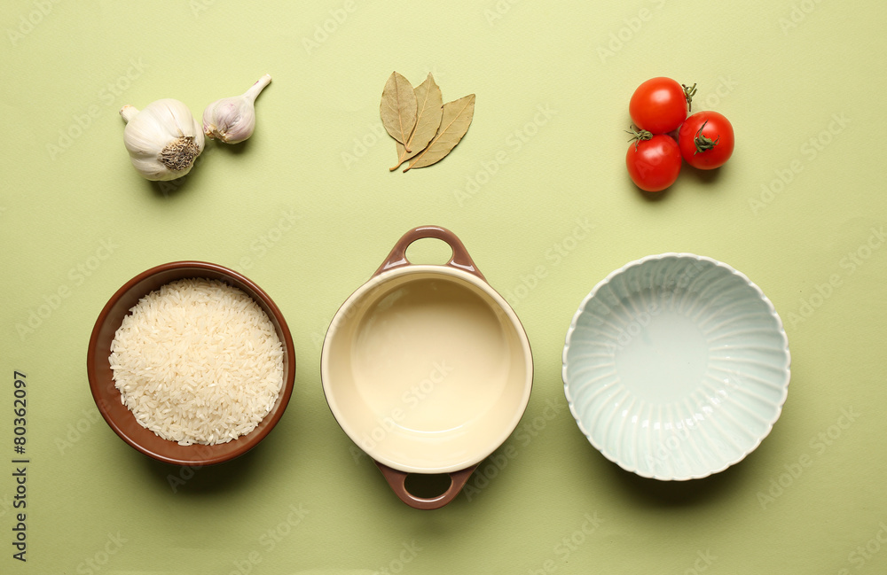 Food ingredients and kitchen utensils for cooking Food ingredients and kitchen utensils for cooking