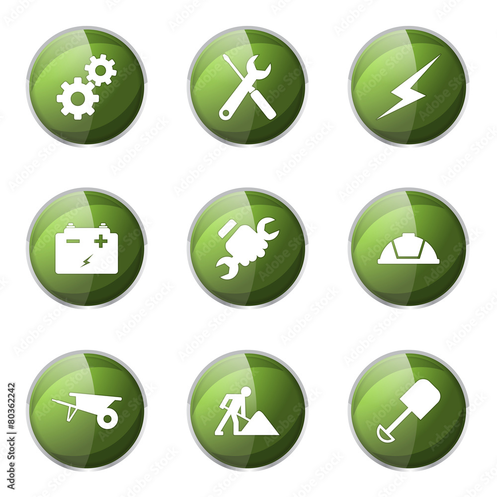 Construction Tools Green Vector Button Icon Design Set Construction Tools Green Vector Button Icon Design Set