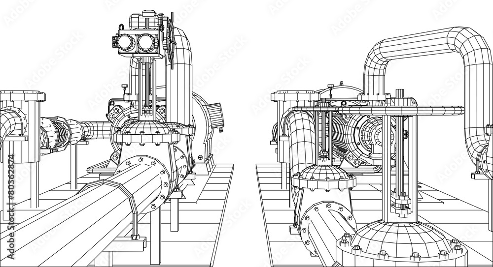 Fototapeta premium Wire-frame industrial equipment oil and gas pump. Tracing