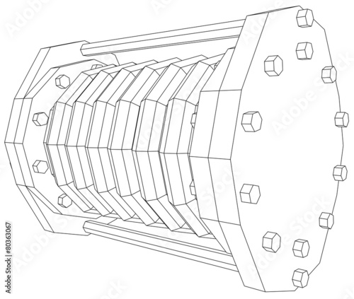 Wire-frame  industrial equipment oil flowmeter. EPS 10 vector