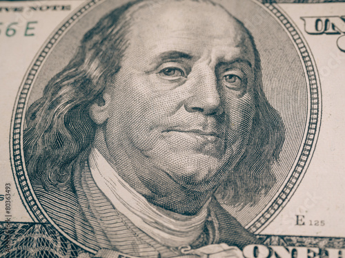 Benjamin Franklin. Qualitative portrait from 100 dollars banknot