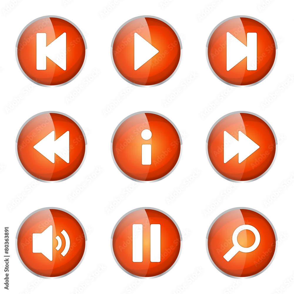 Multimedia Controller Orange Vector Button Icon Design Set Multimedia Controller Orange Vector Button Icon Design Set