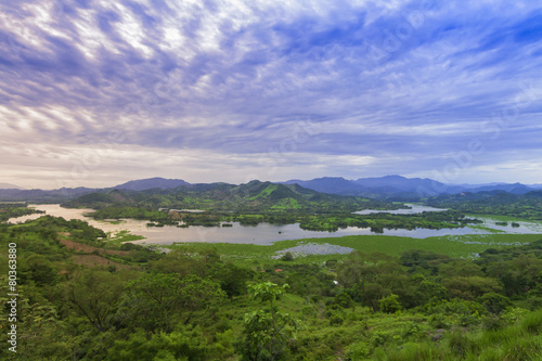 Beautiful panoramic view of Lempa river reservoir in El Salvador