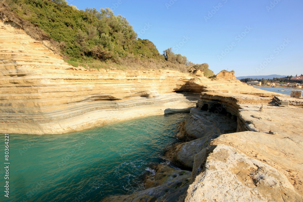 canal of love sidari in corfu greece. sedimentary rock eroded by the sea	