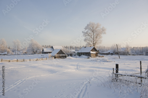 landscape in winter in russia in russian village in winter