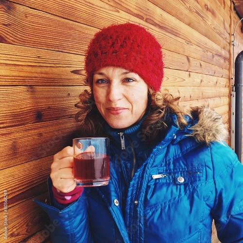 Happy women having tea at ski resort