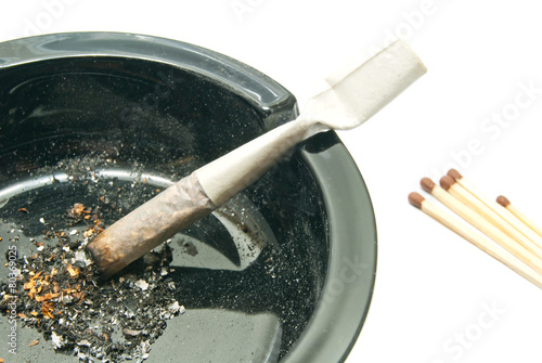 matches and cigarette in black ashtray