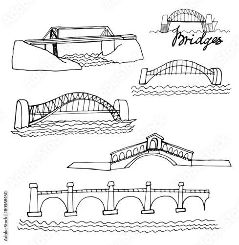 sketches of bridges, isolated on a white