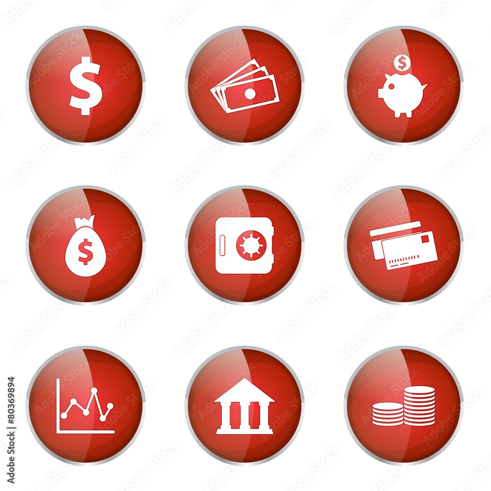 Financial Banking Red Vector Button Icon Design Set Financial Banking Red Vector Button Icon Design Set