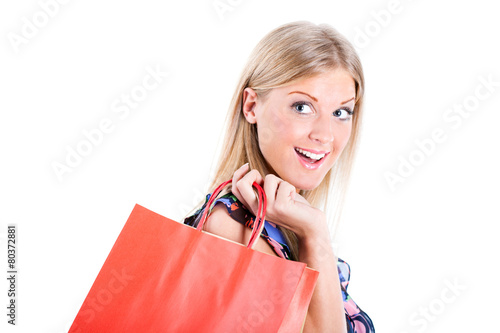Woman with shopping bags, isolated on white