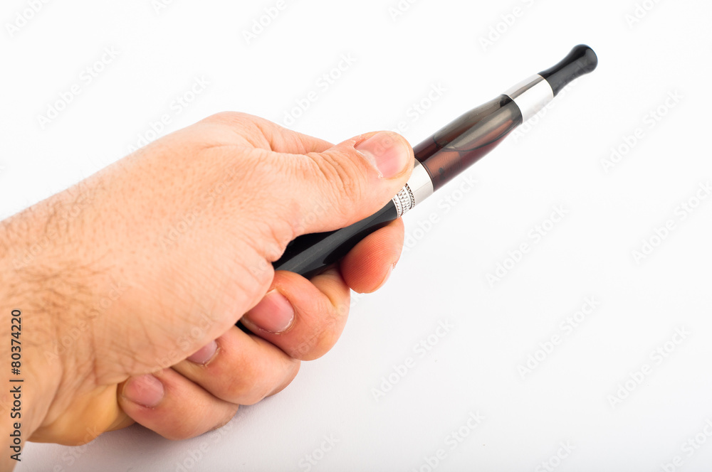 Hand with electronic cigarette agains white background Hand with electronic cigarette agains white background