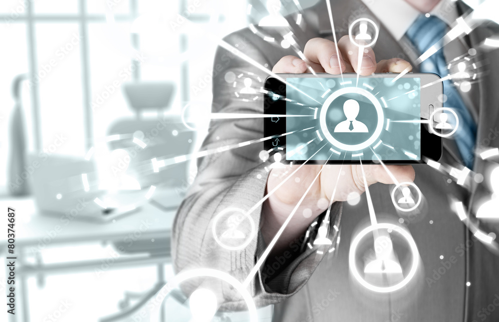 Business Hand holding a phone show the social network Business Hand holding a phone show the social network