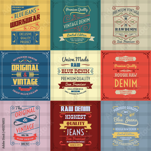 Denim typography background color set
