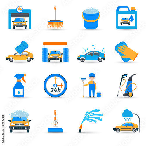 Car wash service icons set