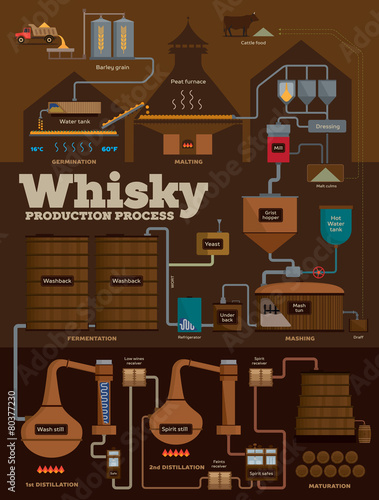 Whisky distillery production process infographics poster