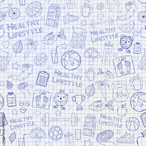 Healthy lifestyle pattern on the notebook sheet