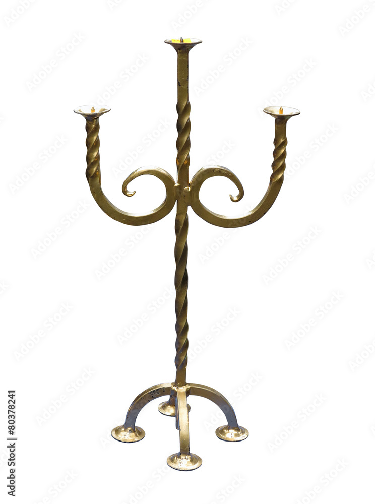 Old-fashioned copper elegant candlestick isolated on white Old-fashioned copper elegant candlestick isolated on white