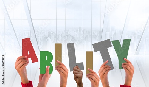 Composite image of hands showing ability