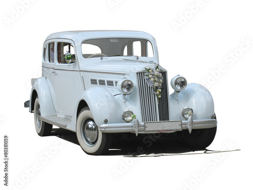 retro vintage white dream wedding luxury car isolated