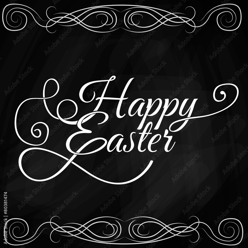 Happy Easter Typographical Background On Blackboard Happy Easter Typographical Background On Blackboard