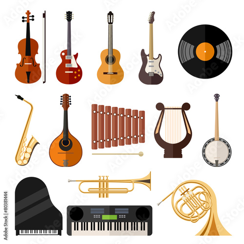 vector music instruments flat icons