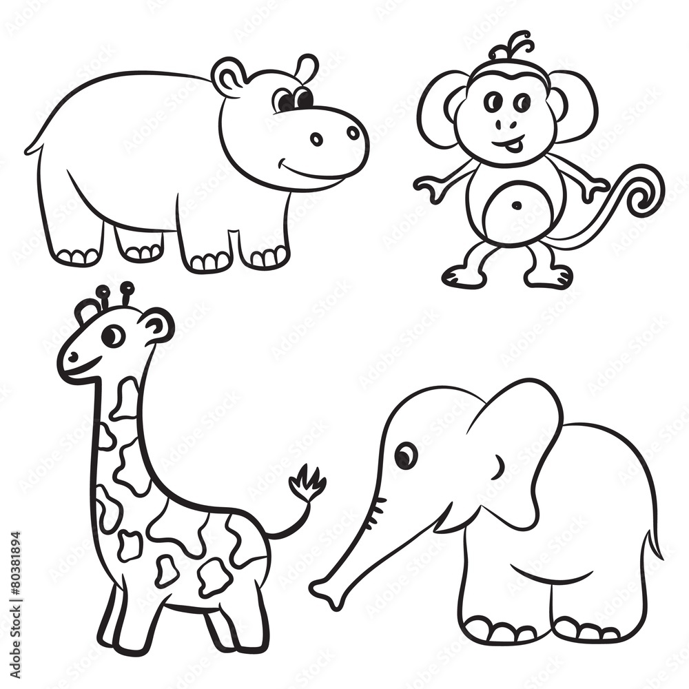 Obraz premium Cute outlined zoo animals collection. Vector illustration.