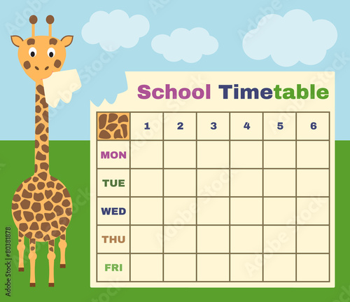 vector school timetable with giraffe
