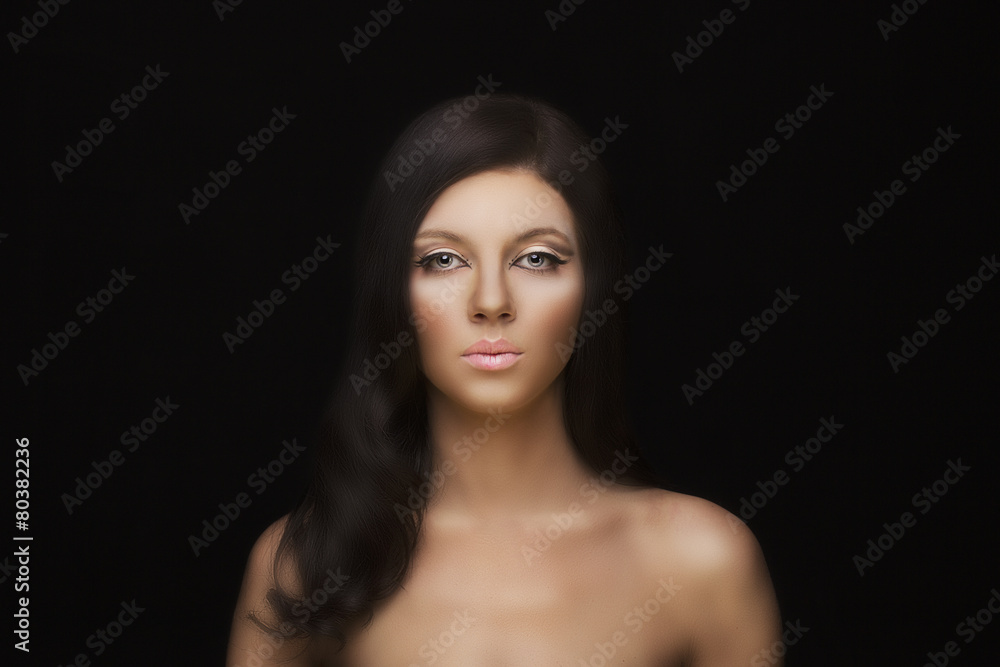Fototapeta premium Girl beauty make up and hairstyle like a doll