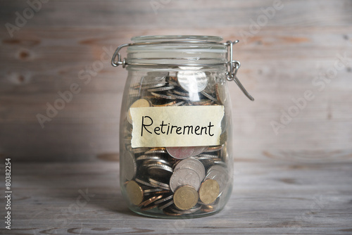 Money jar with retirement label.