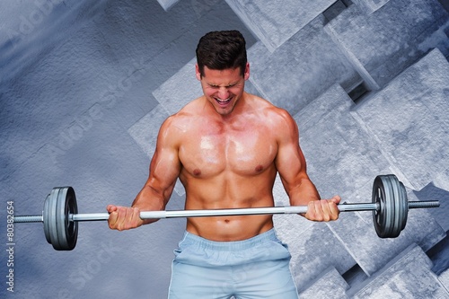 Composite image of bodybuilder lifting barbell
