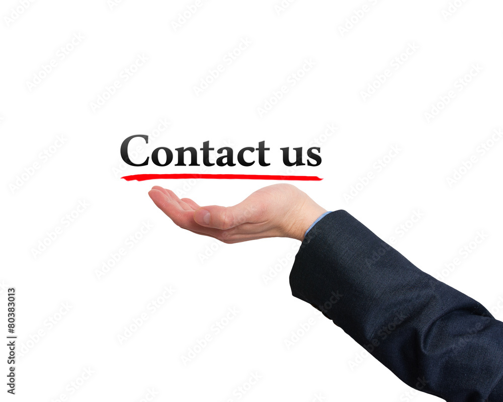 Businessman hand holding business card with contact us text Businessman hand holding business card with contact us text