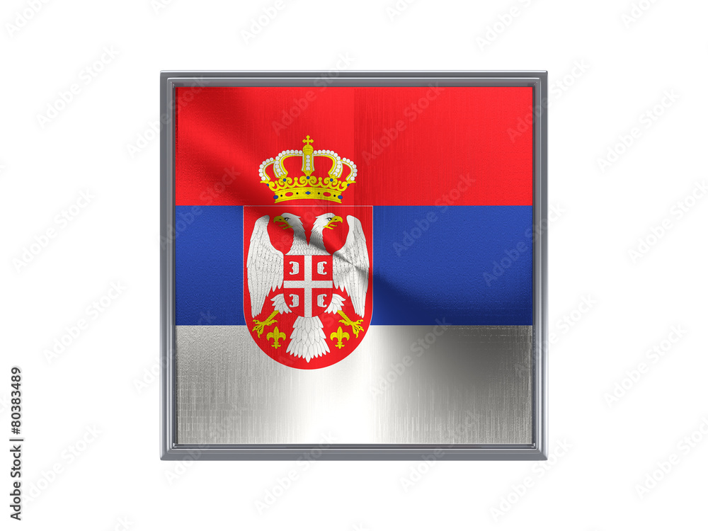 Square metal button with flag of serbia