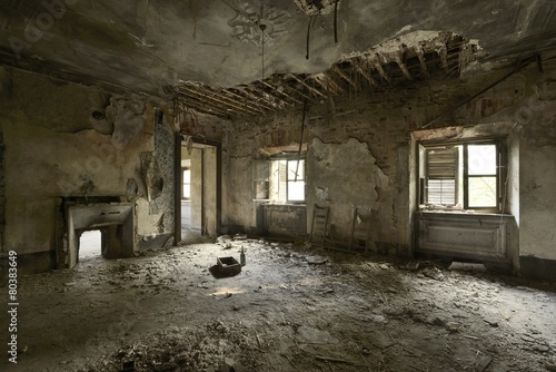 old abandoned room with collapsed ceiling