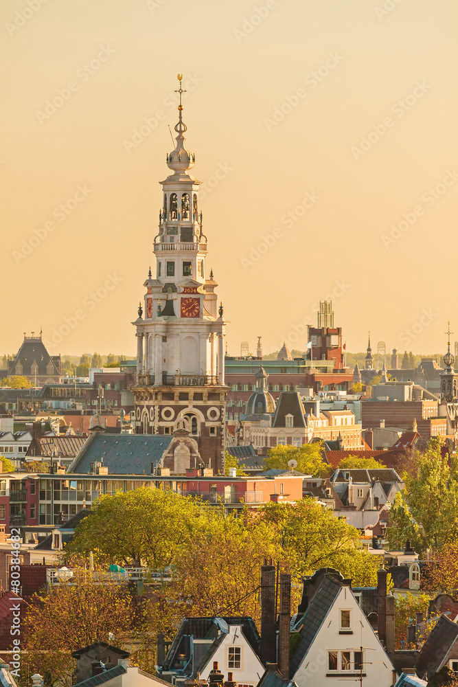 Evening view of the Amsterdam city center