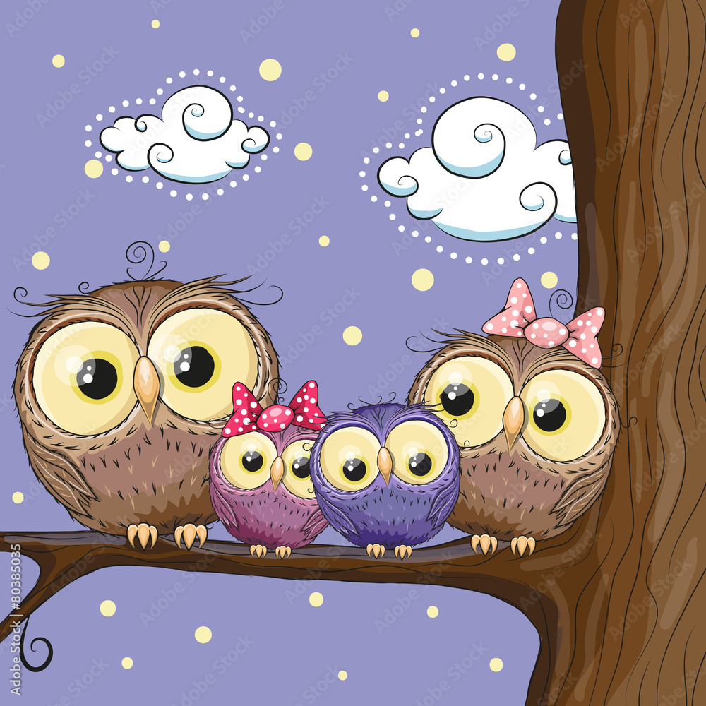 Naklejka premium Owls family
