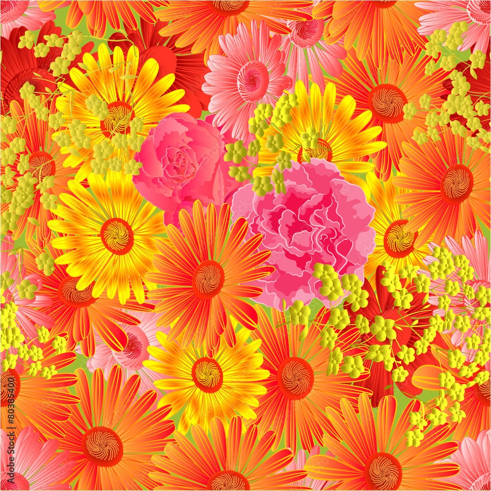 Seamless texture gerbera and roses vector Seamless texture gerbera and roses vector