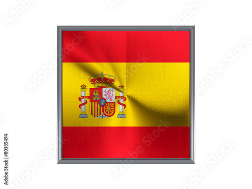 Square metal button with flag of spain