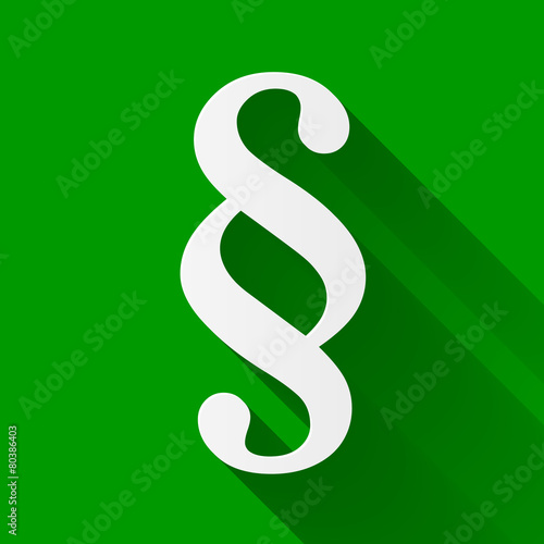 Law icon with a long shadow on green background
