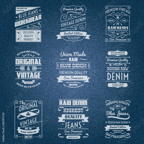 Denim jeans white typography labels