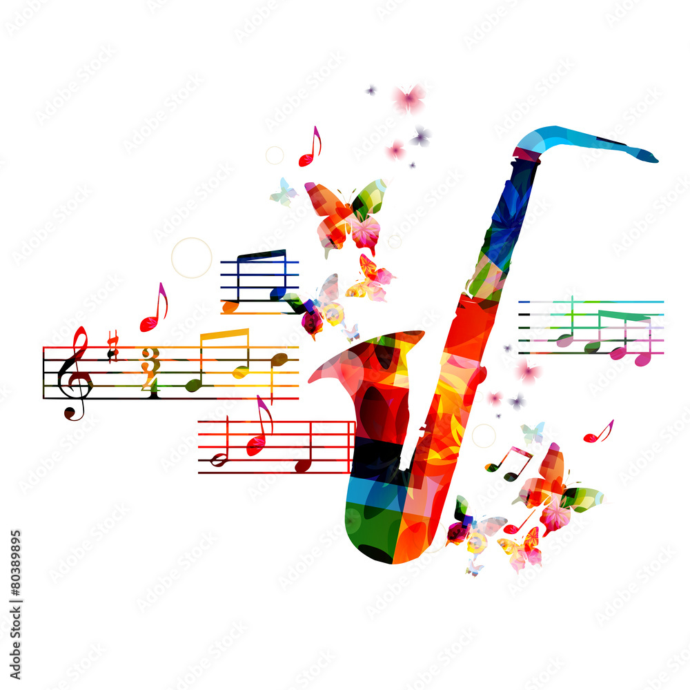 Colorful saxophone design with butterflies Stock Vector Adobe Stock