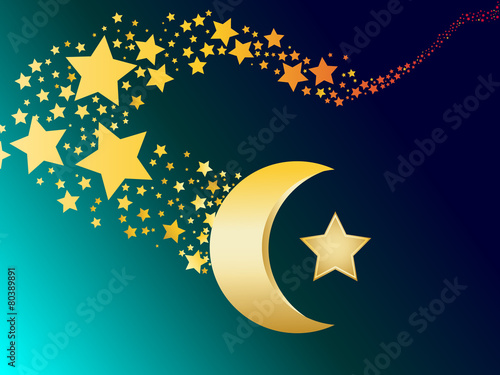 muslim gold star and crescent vector illustration