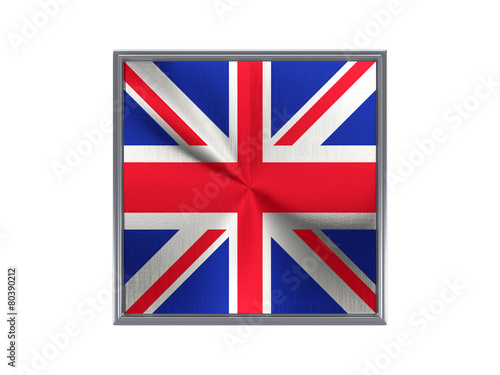 Square metal button with flag of united kingdom