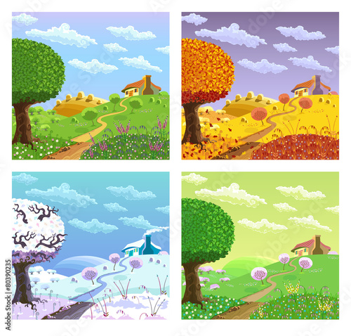 Rural landscape. Four seasons.