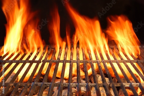 Flame Fire Empty Hot Barbecue Charcoal Grill With Glowing Coals